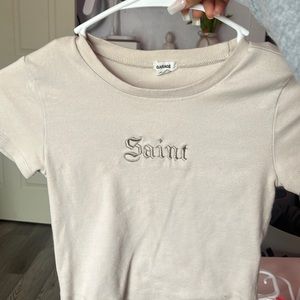 tan saint garage cropped baby tee xs